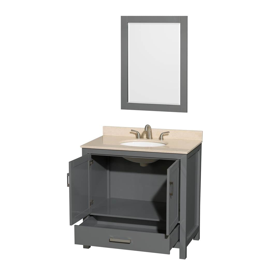 Sheffield 36 Inch Single Bathroom Vanity in Espresso, Ivory Marble Countertop, Undermount Oval Sink, and 24 Inch Mirror