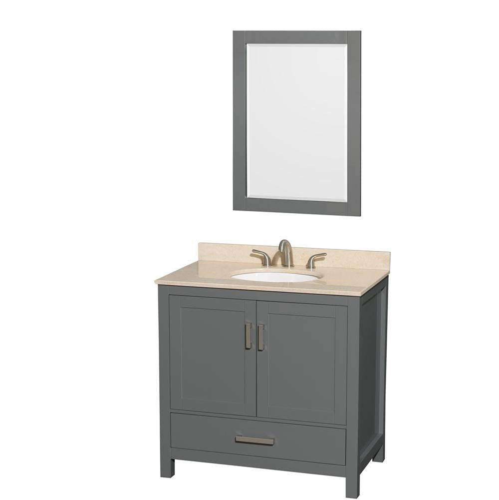 Wyndham Collection - Sheffield 36 Inch Single Bathroom Vanity in Dark Gray, Ivory Marble Countertop, Undermount Oval Sink, and 24 Inch Mirror - Dark Gray