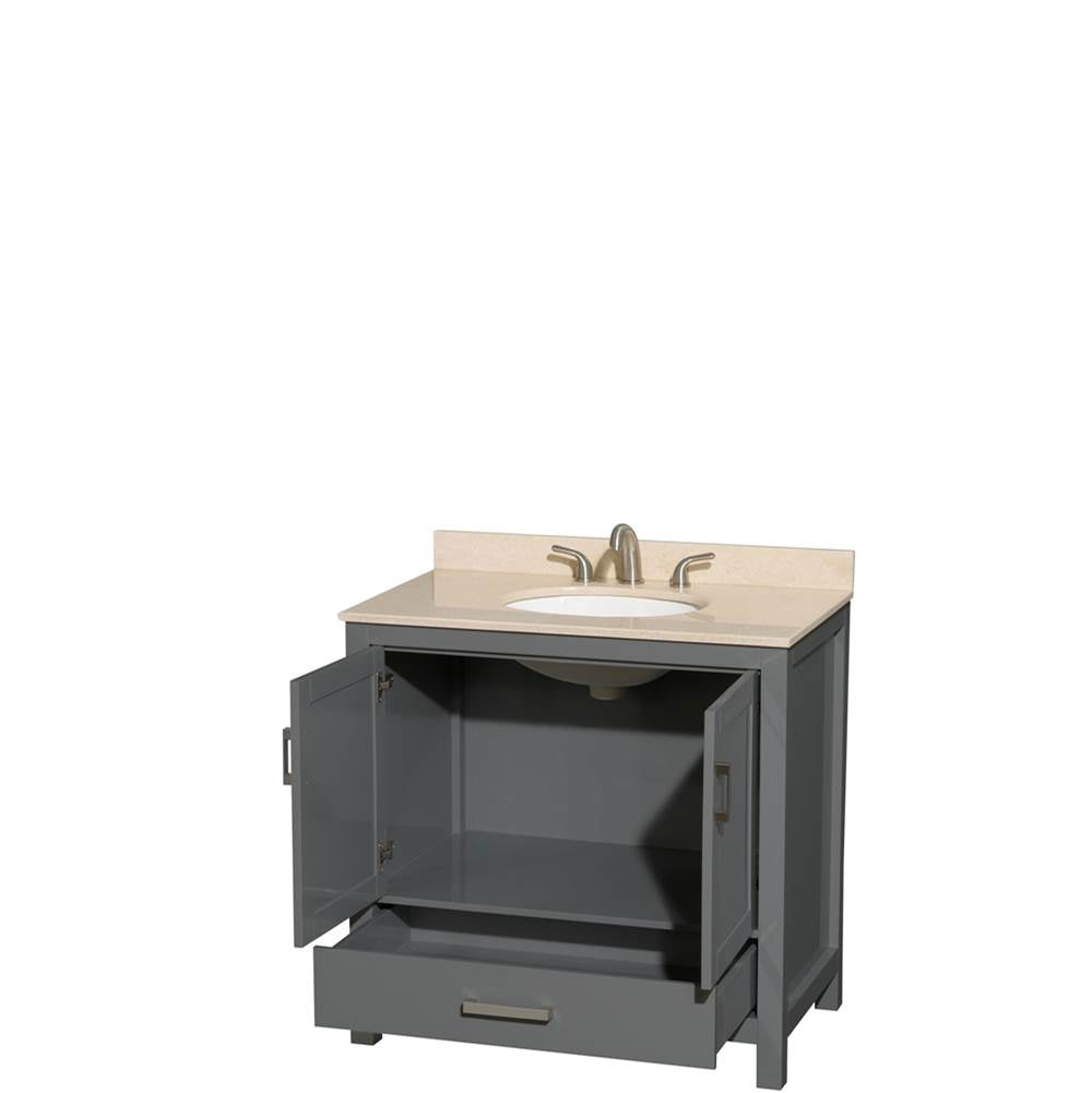 Sheffield 36 Inch Single Bathroom Vanity in Espresso, Ivory Marble Countertop, Undermount Oval Sink, and No Mirror