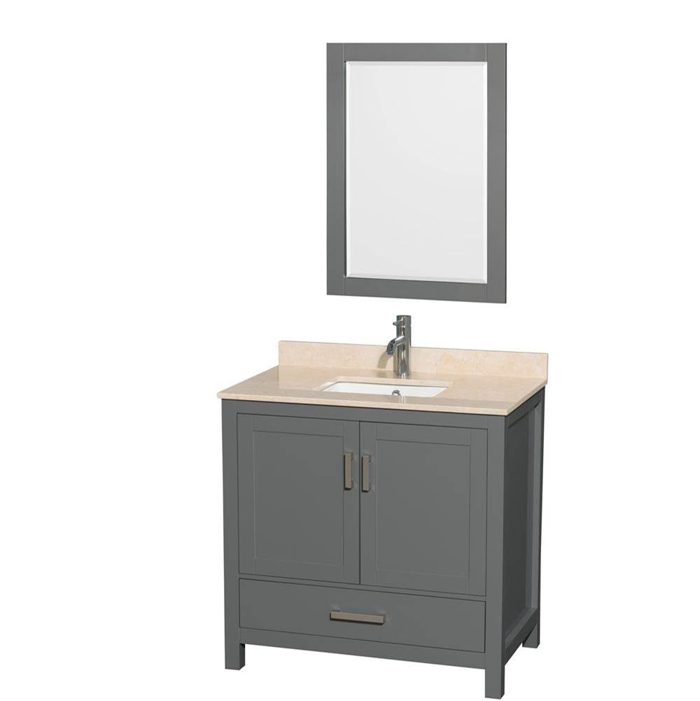 Wyndham Collection - Sheffield 36 Inch Single Bathroom Vanity in Dark Gray, Ivory Marble Countertop, Undermount Square Sink, and 24 Inch Mirror - Dark Gray