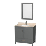Wyndham Collection - Sheffield 36 Inch Single Bathroom Vanity in Dark Gray, Ivory Marble Countertop, Undermount Square Sink, and 24 Inch Mirror - Dark Gray