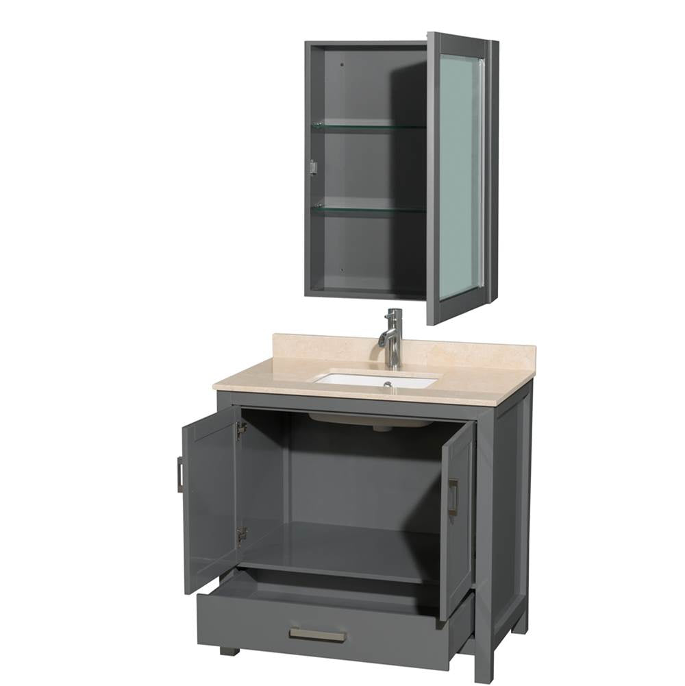 Sheffield 36 Inch Single Bathroom Vanity in Espresso, Ivory Marble Countertop, Undermount Square Sink, and Medicine Cabinet