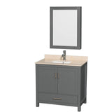 Wyndham Collection - Sheffield 36 Inch Single Bathroom Vanity in Dark Gray, Ivory Marble Countertop, Undermount Square Sink, and Medicine Cabinet - Dark Gray