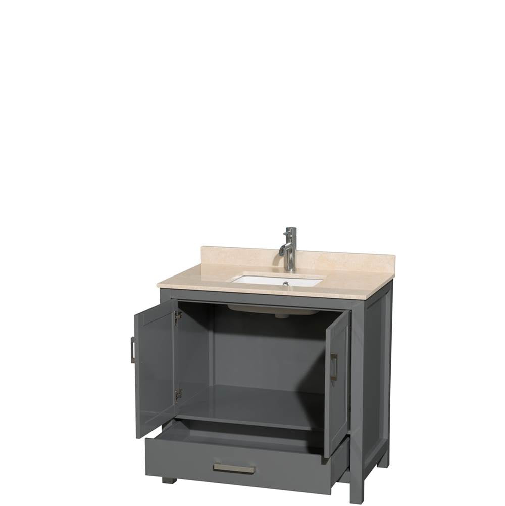 Sheffield 36 Inch Single Bathroom Vanity in Espresso, Ivory Marble Countertop, Undermount Square Sink, and No Mirror
