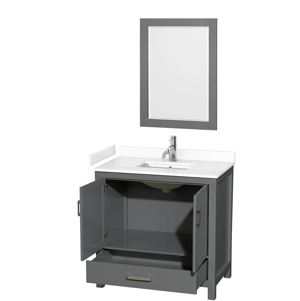 Sheffield 36 Inch Single Bathroom Vanity in Dark Gray, White Cultured Marble Countertop, Undermount Square Sink, 24 Inch Mirror