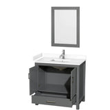 Sheffield 36 Inch Single Bathroom Vanity in Dark Gray, White Cultured Marble Countertop, Undermount Square Sink, 24 Inch Mirror