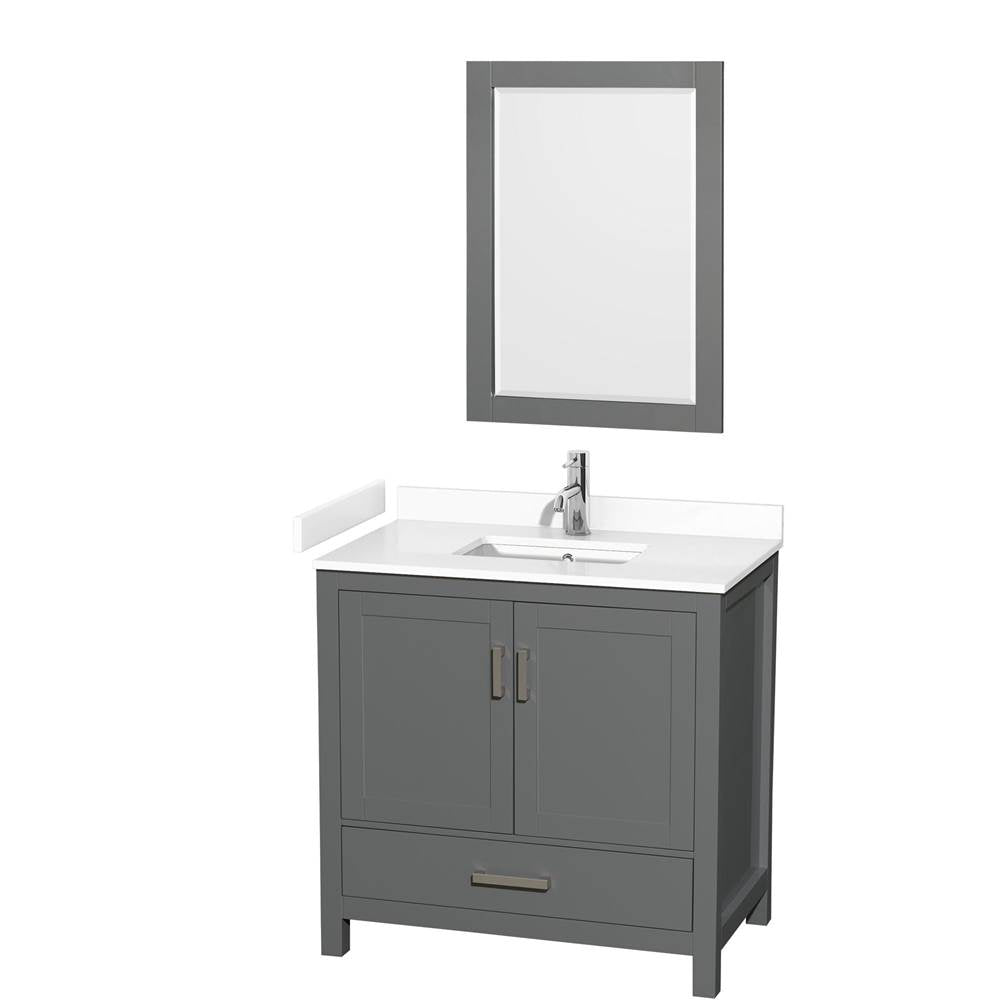 Wyndham Collection - Sheffield 36 Inch Single Bathroom Vanity in Dark Gray, White Cultured Marble Countertop, Undermount Square Sink, 24 Inch Mirror