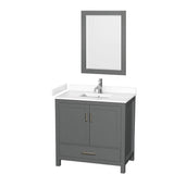 Wyndham Collection - Sheffield 36 Inch Single Bathroom Vanity in Dark Gray, White Cultured Marble Countertop, Undermount Square Sink, 24 Inch Mirror