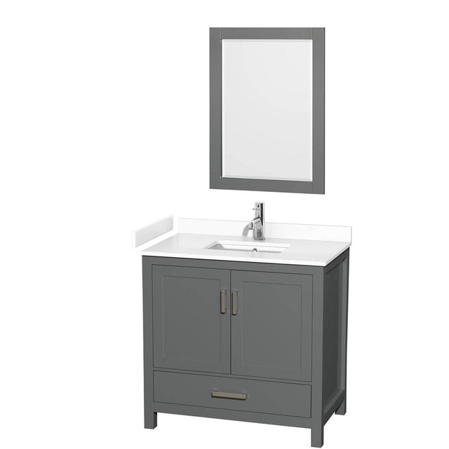 Wyndham Collection - Sheffield 36 Inch Single Bathroom Vanity in Dark Gray, White Cultured Marble Countertop, Undermount Square Sink, 24 Inch Mirror