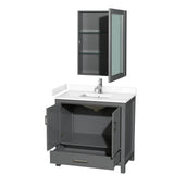 Sheffield 36 Inch Single Bathroom Vanity in Dark Gray, White Cultured Marble Countertop, Undermount Square Sink, Medicine Cabinet