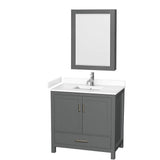 Wyndham Collection - Sheffield 36 Inch Single Bathroom Vanity in Dark Gray, White Cultured Marble Countertop, Undermount Square Sink, Medicine Cabinet