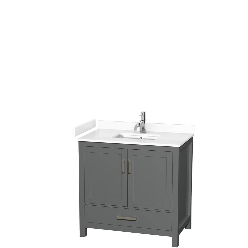Wyndham Collection - Sheffield 36 Inch Single Bathroom Vanity in Dark Gray, White Cultured Marble Countertop, Undermount Square Sink, No Mirror