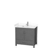 Wyndham Collection - Sheffield 36 Inch Single Bathroom Vanity in Dark Gray, White Cultured Marble Countertop, Undermount Square Sink, No Mirror