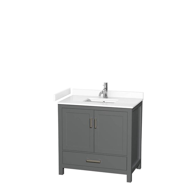 Wyndham Collection - Sheffield 36 Inch Single Bathroom Vanity in Dark Gray, White Cultured Marble Countertop, Undermount Square Sink, No Mirror