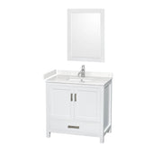 Wyndham Collection - Sheffield 36 Inch Single Bathroom Vanity in White, Carrara Cultured Marble Countertop, Undermount Square Sink, 24 Inch Mirror