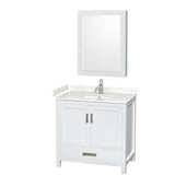 Wyndham Collection - Sheffield 36 Inch Single Bathroom Vanity in White, Carrara Cultured Marble Countertop, Undermount Square Sink, Medicine Cabinet