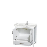 Sheffield 36 Inch Single Bathroom Vanity in White, Carrara Cultured Marble Countertop, Undermount Square Sink, No Mirror