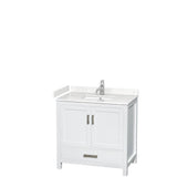 Wyndham Collection - Sheffield 36 Inch Single Bathroom Vanity in White, Carrara Cultured Marble Countertop, Undermount Square Sink, No Mirror