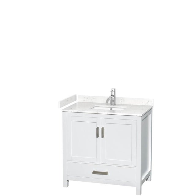 Wyndham Collection - Sheffield 36 Inch Single Bathroom Vanity in White, Carrara Cultured Marble Countertop, Undermount Square Sink, No Mirror