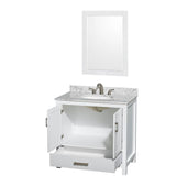 Sheffield 36 Inch Single Bathroom Vanity in Espresso, White Carrara Marble Countertop, Undermount Oval Sink, and 24 Inch Mirror
