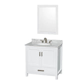 Wyndham Collection - Sheffield 36 Inch Single Bathroom Vanity in White, White Carrara Marble Countertop, Undermount Oval Sink, and 24 Inch Mirror - White