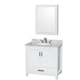Wyndham Collection - Sheffield 36 Inch Single Bathroom Vanity in White, White Carrara Marble Countertop, Undermount Oval Sink, and Medicine Cabinet - White