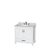 Wyndham Collection - Sheffield 36 Inch Single Bathroom Vanity in White, White Carrara Marble Countertop, Undermount Oval Sink, and No Mirror - White
