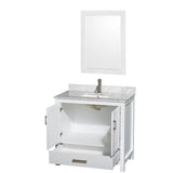 Sheffield 36 Inch Single Bathroom Vanity in Espresso, White Carrara Marble Countertop, Undermount Square Sink, and 24 Inch Mirror