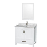 Wyndham Collection - Sheffield 36 Inch Single Bathroom Vanity in White, White Carrara Marble Countertop, Undermount Square Sink, and 24 Inch Mirror - White