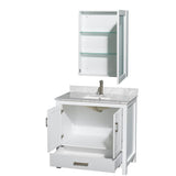 Sheffield 36 Inch Single Bathroom Vanity in Espresso, White Carrara Marble Countertop, Undermount Square Sink, and Medicine Cabinet