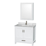 Wyndham Collection - Sheffield 36 Inch Single Bathroom Vanity in White, White Carrara Marble Countertop, Undermount Square Sink, and Medicine Cabinet - White