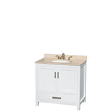 Wyndham Collection - Sheffield 36 Inch Single Bathroom Vanity in White, Ivory Marble Countertop, Undermount Oval Sink, and No Mirror - White