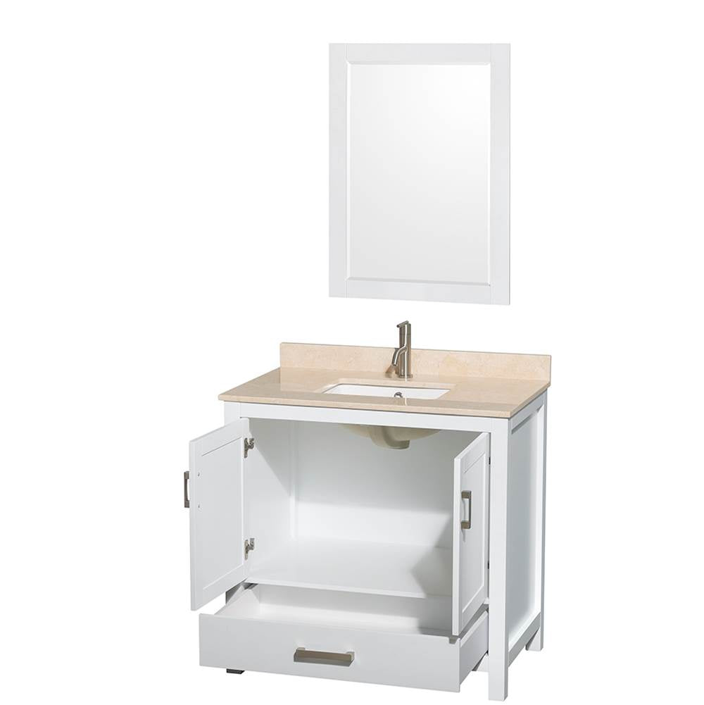 Sheffield 36 Inch Single Bathroom Vanity in Espresso, Ivory Marble Countertop, Undermount Square Sink, and 24 Inch Mirror