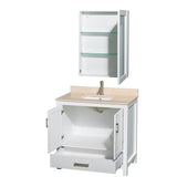 Sheffield 36 Inch Single Bathroom Vanity in Espresso, Ivory Marble Countertop, Undermount Square Sink, and Medicine Cabinet