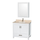 Wyndham Collection - Sheffield 36 Inch Single Bathroom Vanity in White, Ivory Marble Countertop, Undermount Square Sink, and Medicine Cabinet - White