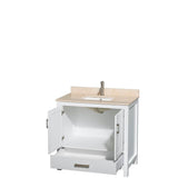 Sheffield 36 Inch Single Bathroom Vanity in Espresso, Ivory Marble Countertop, Undermount Square Sink, and No Mirror
