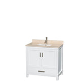 Sheffield 36 Inch Single Bathroom Vanity in Espresso, Ivory Marble Countertop, Undermount Square Sink, and 24 Inch Mirror