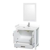 Sheffield 36 Inch Single Bathroom Vanity in White, White Cultured Marble Countertop, Undermount Square Sink, 24 Inch Mirror