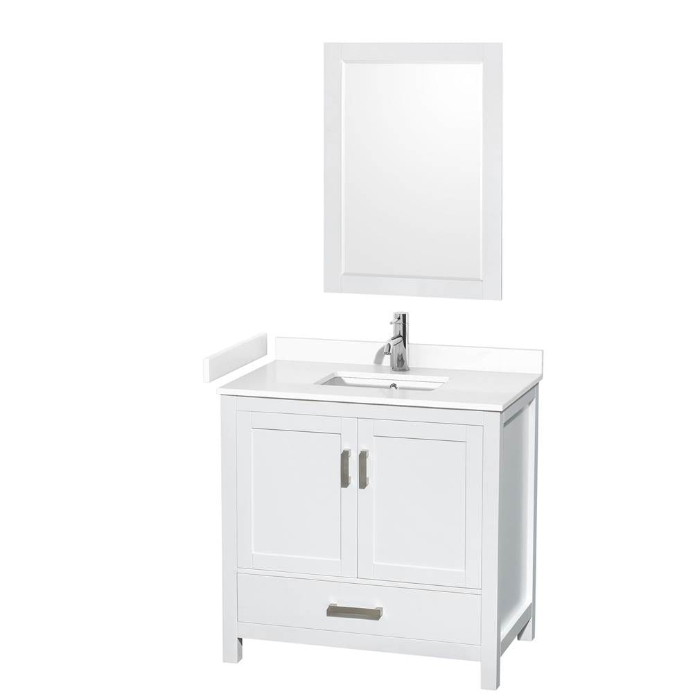 Wyndham Collection - Sheffield 36 Inch Single Bathroom Vanity in White, White Cultured Marble Countertop, Undermount Square Sink, 24 Inch Mirror
