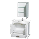 Sheffield 36 Inch Single Bathroom Vanity in White, White Cultured Marble Countertop, Undermount Square Sink, Medicine Cabinet
