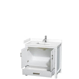 Sheffield 36 Inch Single Bathroom Vanity in White, White Cultured Marble Countertop, Undermount Square Sink, No Mirror