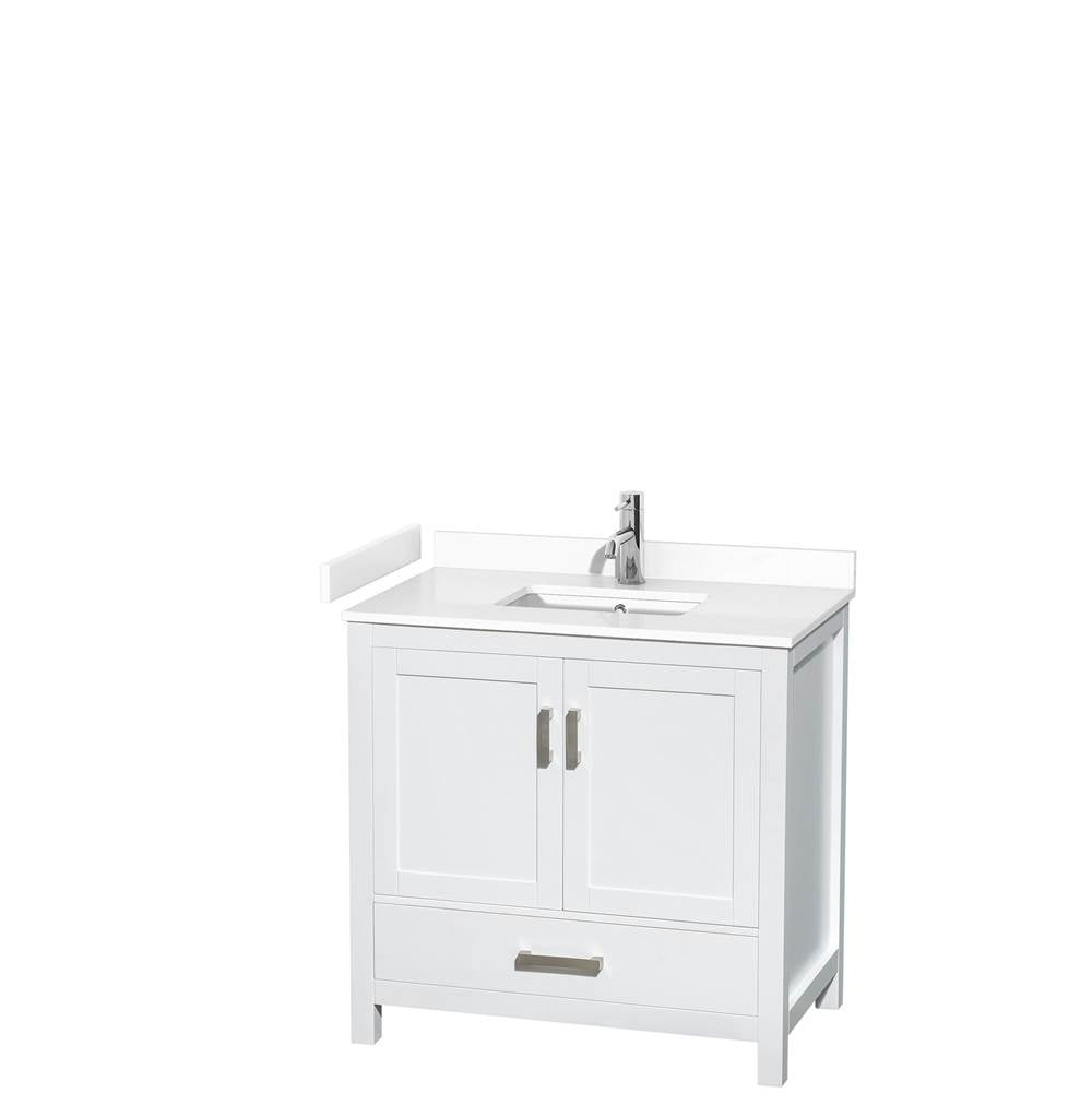 Wyndham Collection - Sheffield 36 Inch Single Bathroom Vanity in White, White Cultured Marble Countertop, Undermount Square Sink, No Mirror