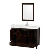 Sheffield 48 Inch Single Bathroom Vanity in Espresso, Carrara Cultured Marble Countertop, Undermount Square Sink, 24 Inch Mirror