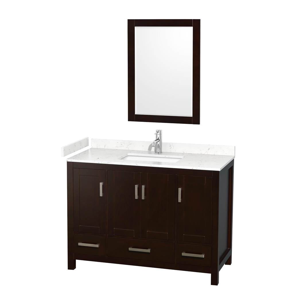 Wyndham Collection - Sheffield 48 Inch Single Bathroom Vanity in Espresso, Carrara Cultured Marble Countertop, Undermount Square Sink, 24 Inch Mirror