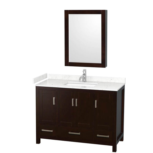 Wyndham Collection - Sheffield 48 Inch Single Bathroom Vanity in Espresso, Carrara Cultured Marble Countertop, Undermount Square Sink, Medicine Cabinet