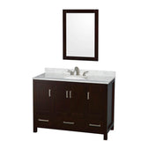 Wyndham Collection - Sheffield 48 Inch Single Bathroom Vanity in Espresso, White Carrara Marble Countertop, Undermount Oval Sink, and 24 Inch Mirror - Espresso