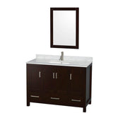 Wyndham Collection - Sheffield 48 Inch Single Bathroom Vanity in Espresso, White Carrara Marble Countertop, Undermount Square Sink, and 24 Inch Mirror - Espresso