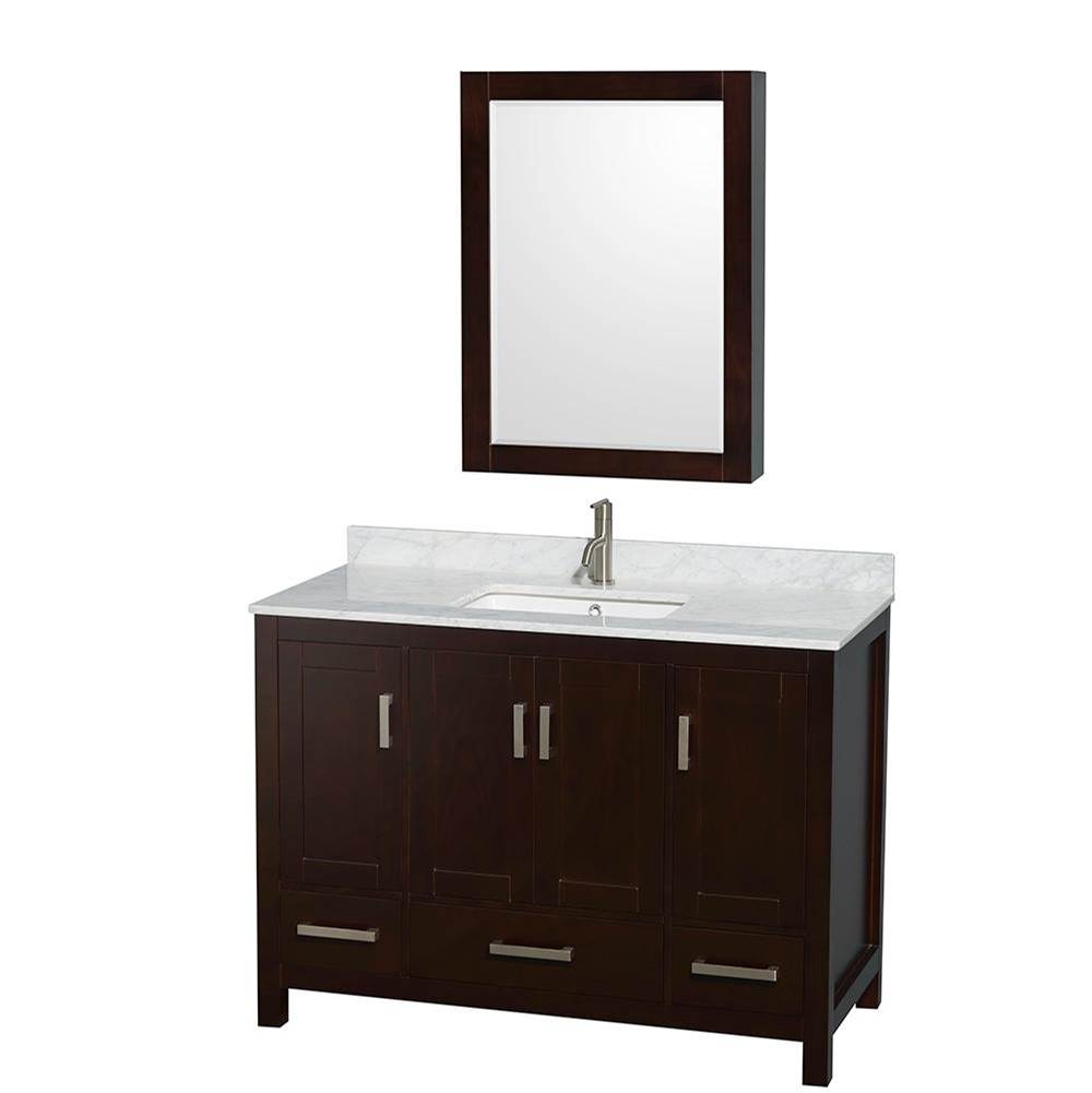Wyndham Collection - Sheffield 48 Inch Single Bathroom Vanity in Espresso, White Carrara Marble Countertop, Undermount Square Sink, and Medicine Cabinet - Espresso