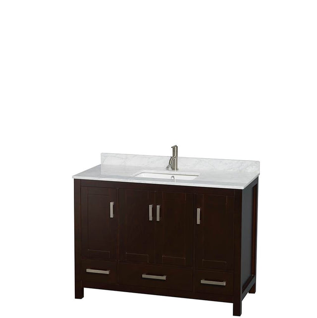 Wyndham Collection - Sheffield 48 Inch Single Bathroom Vanity in Espresso, White Carrara Marble Countertop, Undermount Square Sink, and No Mirror - Espresso