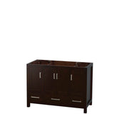 Sheffield 48 Inch Single Bathroom Vanity in Espresso, White Carrara Marble Countertop, Undermount Square Sink, and 24 Inch Mirror